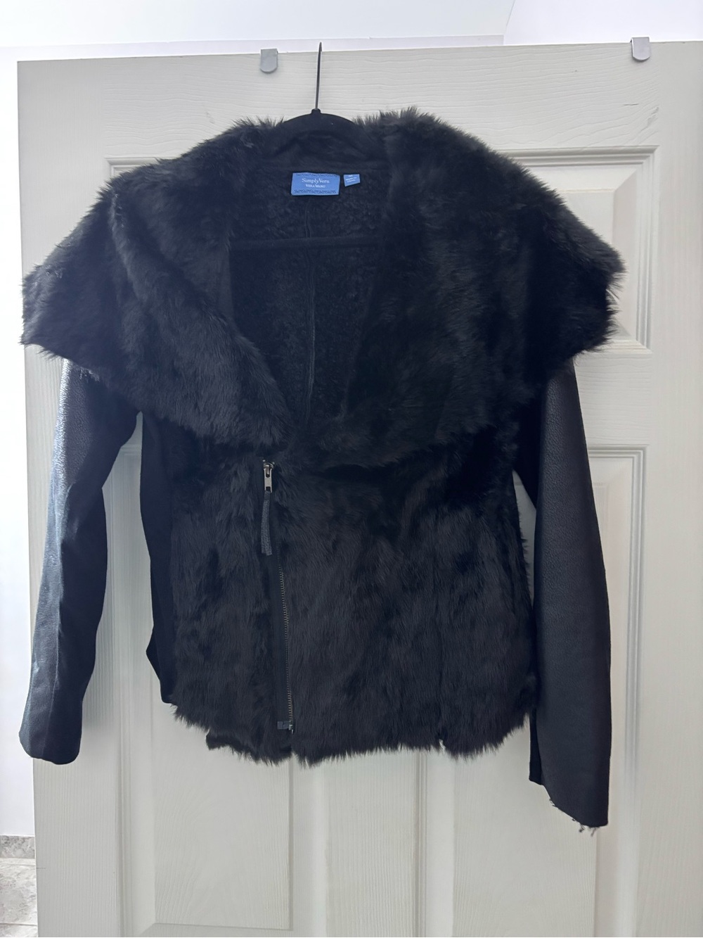 Simply Vera Vera Wang Black Faux Fur Trim Teddy Moto Jacket